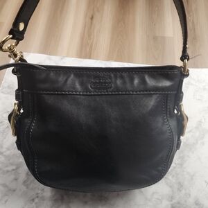 Coach Black Leather Shoulder Bag with Gold Hardware